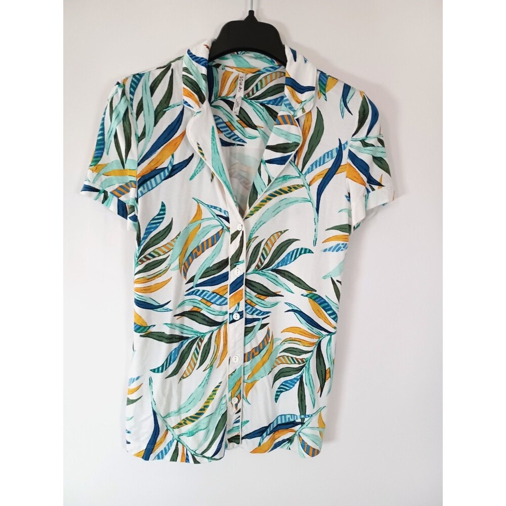 Soma Cool Nights Pajama Top XS Button Up Short Sleeve Tropical Leaves Lounge